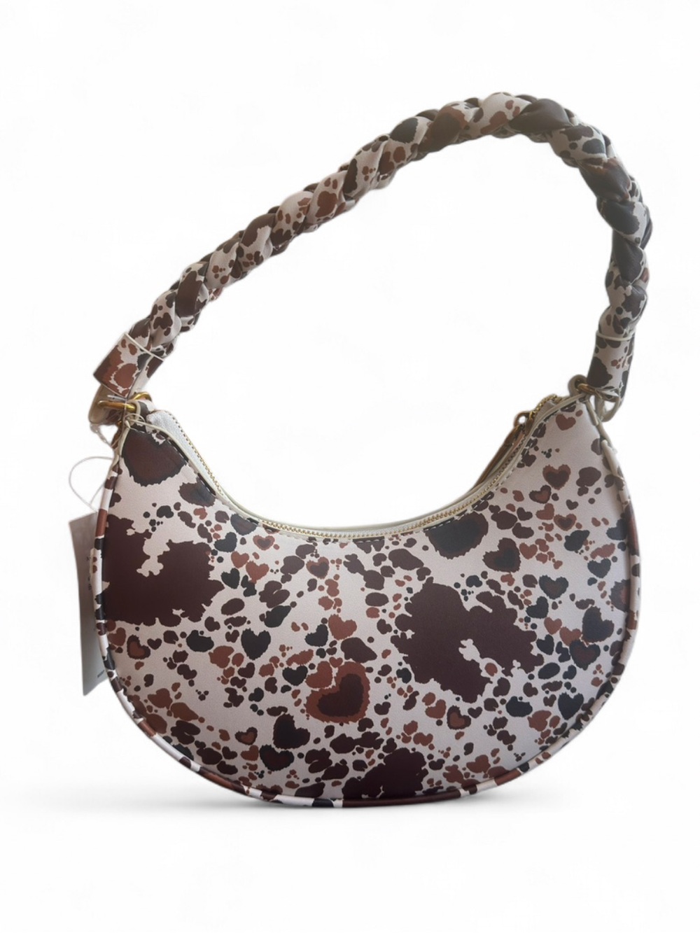NWT Crescent Animal Print Shoulder Bag, Braided Strap - Picture 5 of 6